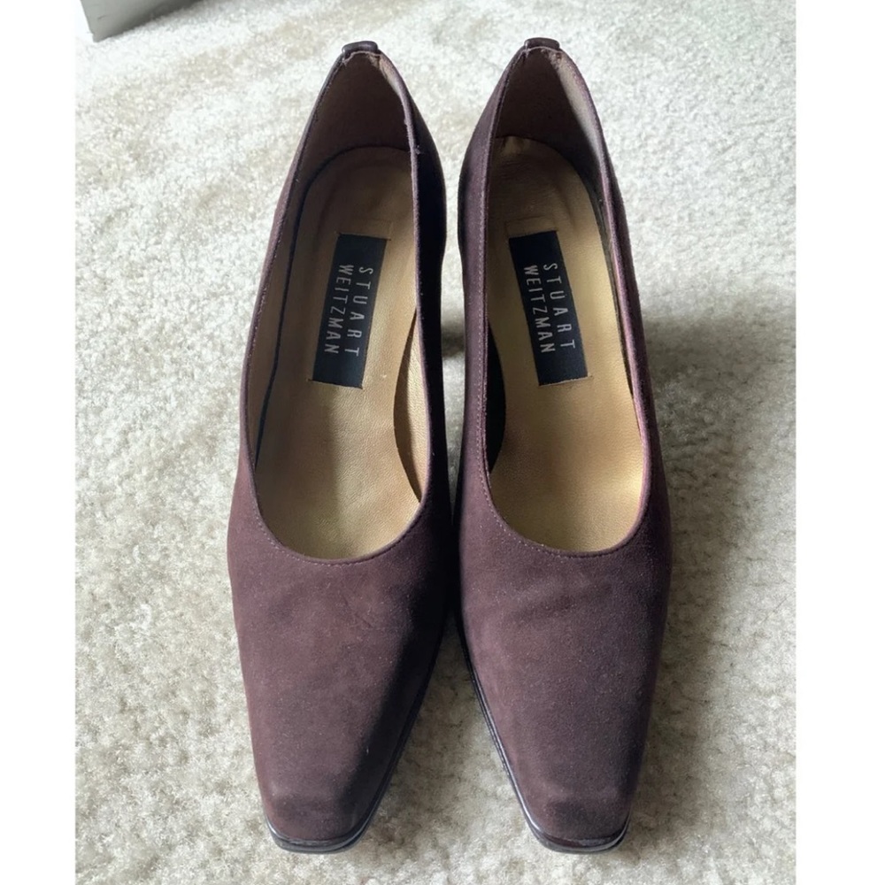 Stuart Weitzman Brown Block Heel Suede Pum…